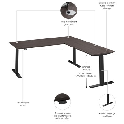 Bush Business Furniture Move 60 Series 72"W L Shaped Adjustable Standing Desk, Storm Gray (M6SL7278SGBK)
