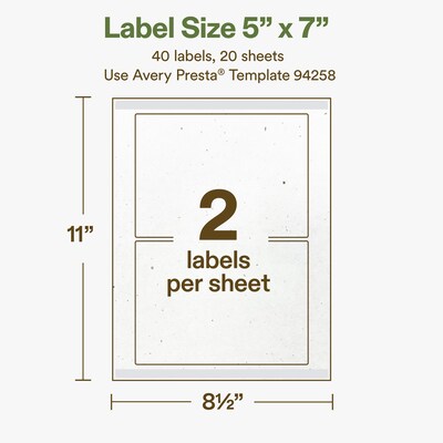 Avery Hemp Rectangle Laser/Inkjet Multipurpose Labels, 5" x 7", Off-White (40/Pack)