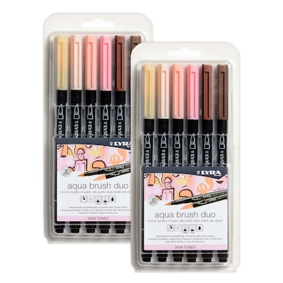 Lyra Aqua Brush Duo Water-Based Marker, Dual-Tip, Assorted Colors, 6 Markers/Set, 2 Sets/Bundle (LYX