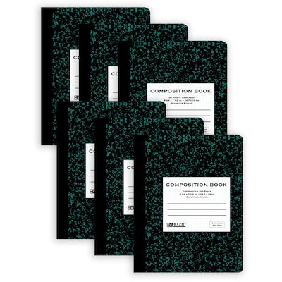Bazic 1-Subject Composition Notebooks, Quad-Ruled, 100 Sheets, Multicolor, 6/Bundle (BAZ5052-6)