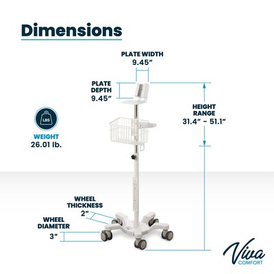 Viva Comfort Easy Mobility Secure Mounting Mobile Stand for Covidien PM10N Vital Signs Monitor, White (ADI912-C-MP-05-MK)