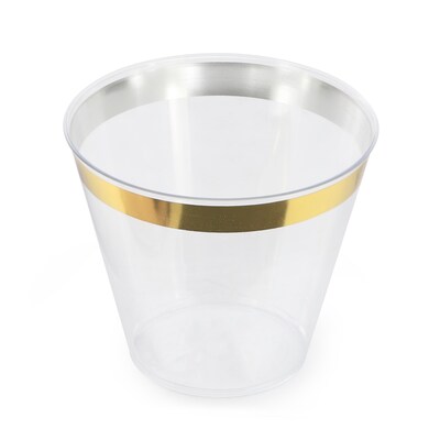 Elama Plastic Party Cups, 9 oz., Clear/Gold, 100 Cups/Pack (935124338M)