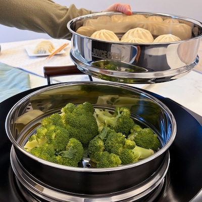 Joyce Chen 2-Tier Stainless Steel Steamer with Vented Glass Lid & Wok Adapter Ring, 10" (ESCLJ262510)