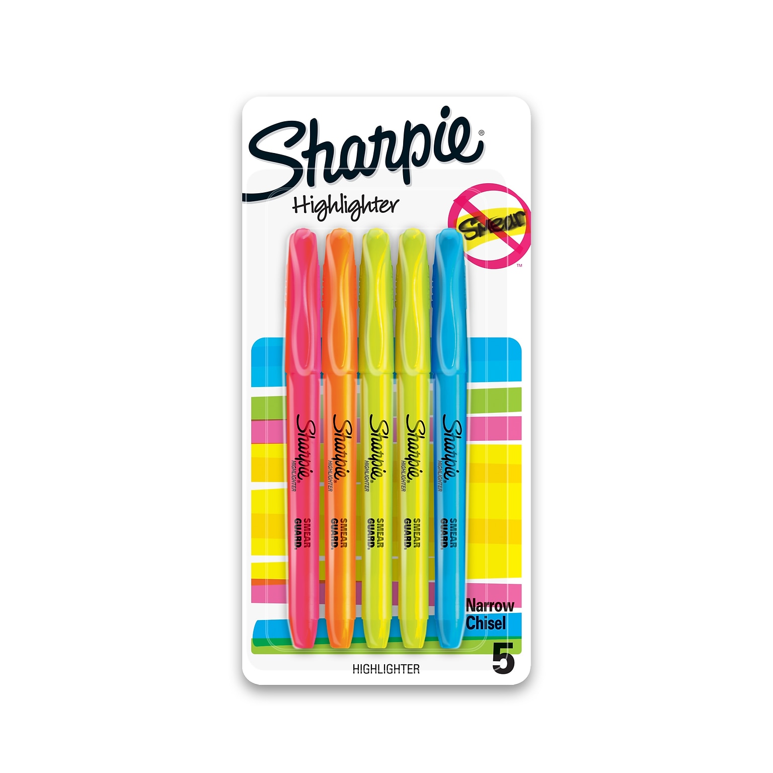 Sharpie Stick Highlighter, Chisel Tip, Assorted, 5/Pack (1908101)