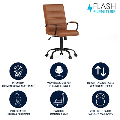 Flash Furniture Whitney Ergonomic LeatherSoft Swivel Mid-Back Executive Office Chair, Brown/Black (G