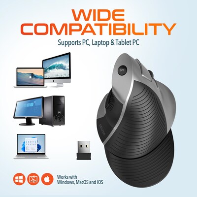 Delton S22 Wireless Ergonomic Vertical Optical Mouse, Gray/Black (DMERGS22-WB)