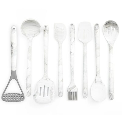 Better Houseware Utensils Set, Silicone, White Marble, 8 Piece (3300/Set)