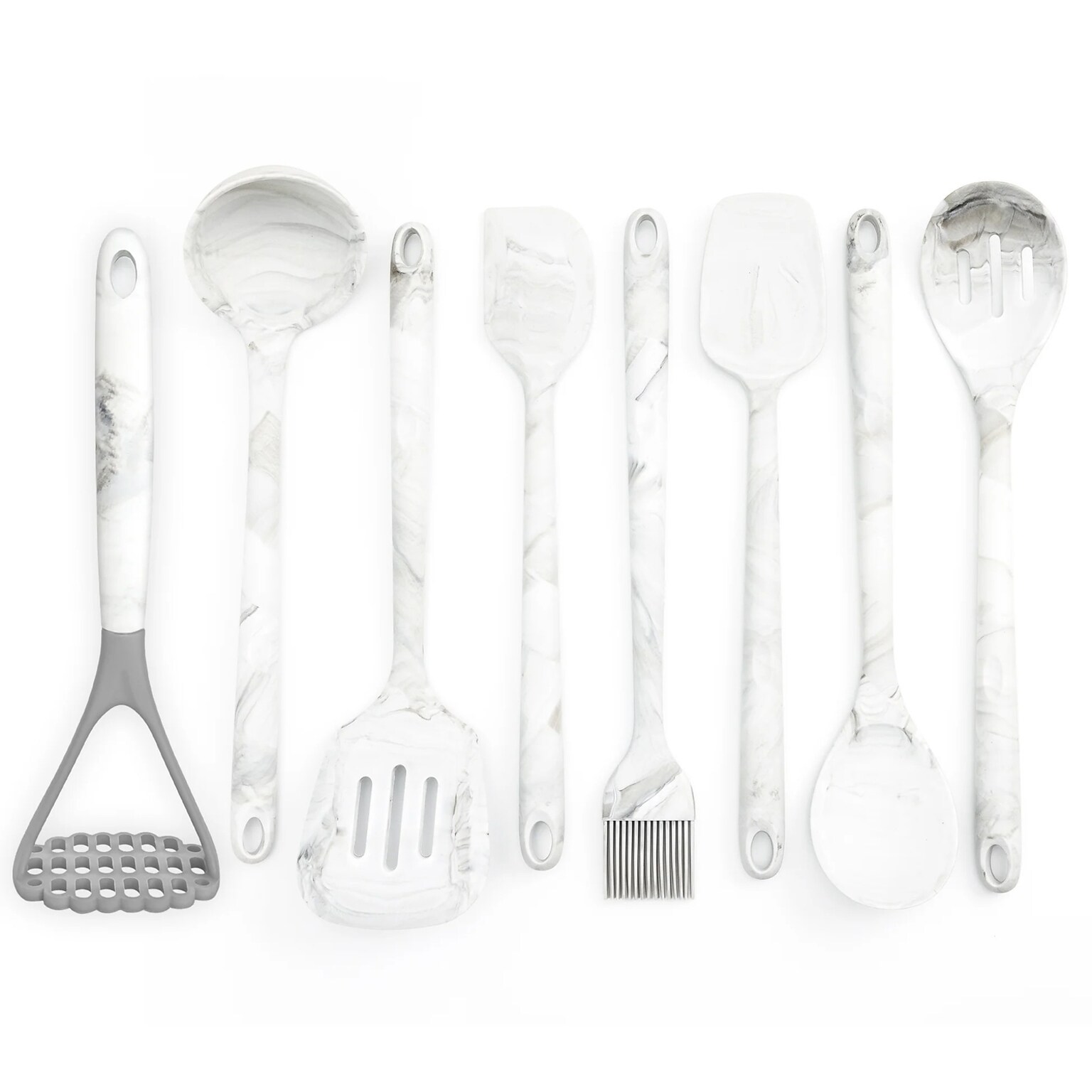 Better Houseware Utensils Set, Silicone, White Marble, 8 Piece (3300/Set)