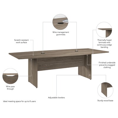 Bush Business Furniture 96W x 42D Boat Shaped Conference Table with Wood Base, Modern Hickory (99TB9642MHK)