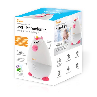 Crane Mini Unicorn Ultrasonic Cool Mist Tabletop Humidifier, 0.5-Gallon, White (EE-8257)