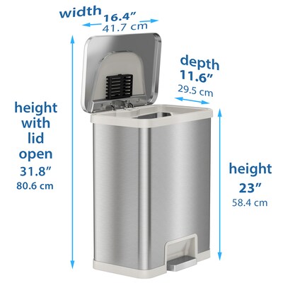 halo TapCan Stainless Steel Rectangular Pedal Sensor Trash Can with AbsorbX Odor Control System, White Trim, 13 Gal. (TC13SW)