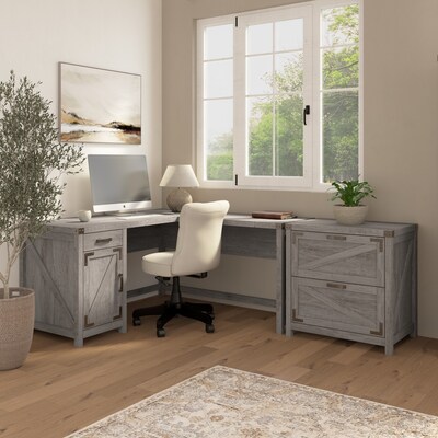 Bush Furniture Knoxville 60"W L Shaped Desk with 2 Drawer Lateral File Cabinet, Restored Gray (CGR004RTG)