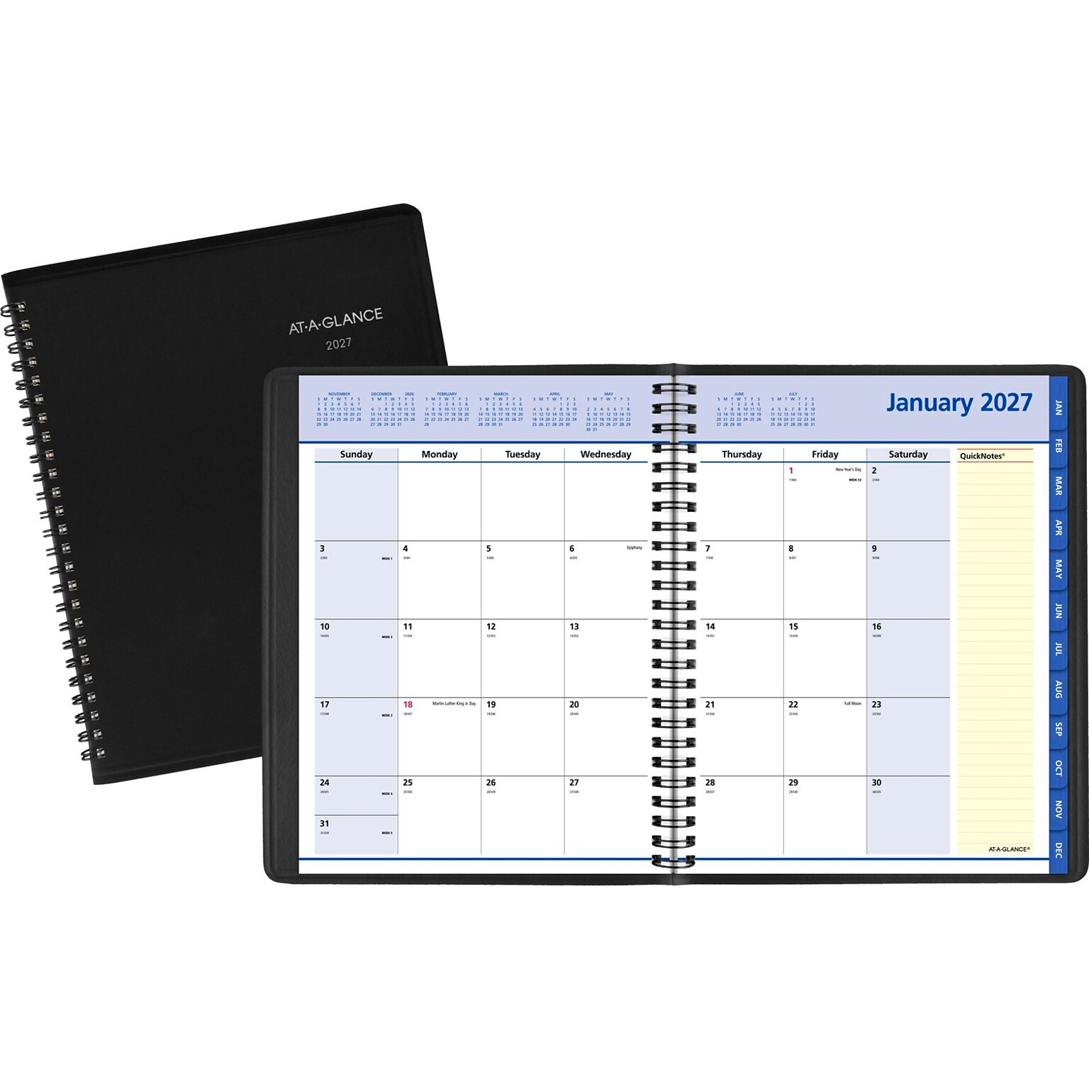 2027 AT-A-GLANCE QuickNotes 7 x 8.75 Monthly Planner, Faux Leather Cover, Black (76-08-05-27)