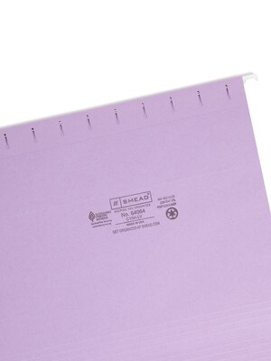 Smead Adjustable Tab Recycled Hanging File Folder, 5-Tab, Letter Size, Lavender, 25/Box (64064)