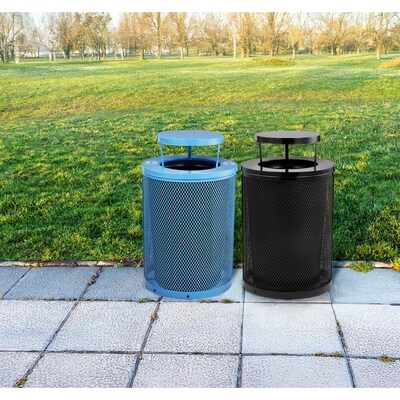 Alpine Industries 4460 Steel Mesh Trash & Recycling Bin Combo with Rain Bonnet Lid, 36 Gallon, Black/Blue (ALP4460-01-F)