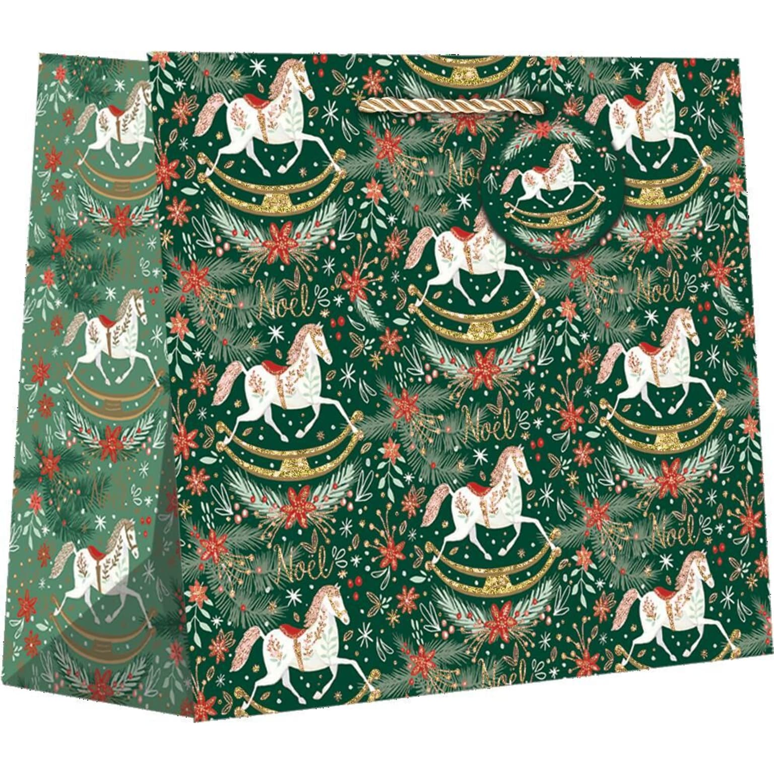JAM Paper Rocking Horse Noel Large Gift Bags, Multicolored, 120/Pack (526BXLT6051)