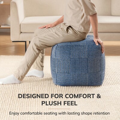 Anji Mountain Branford Ivory Sailor Blue Fabric Square Pouf Ottoman (AMBPF109-1818)
