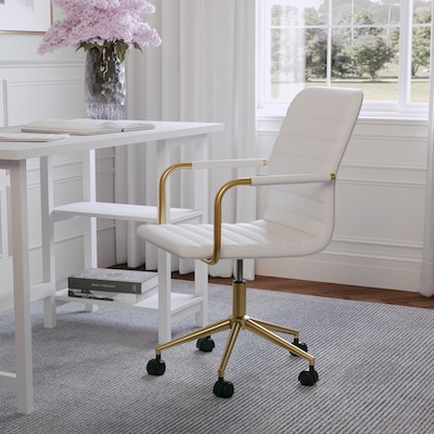 Martha Stewart Taytum Faux Leather Swivel Office Chair, White (CH142370WHGLD)