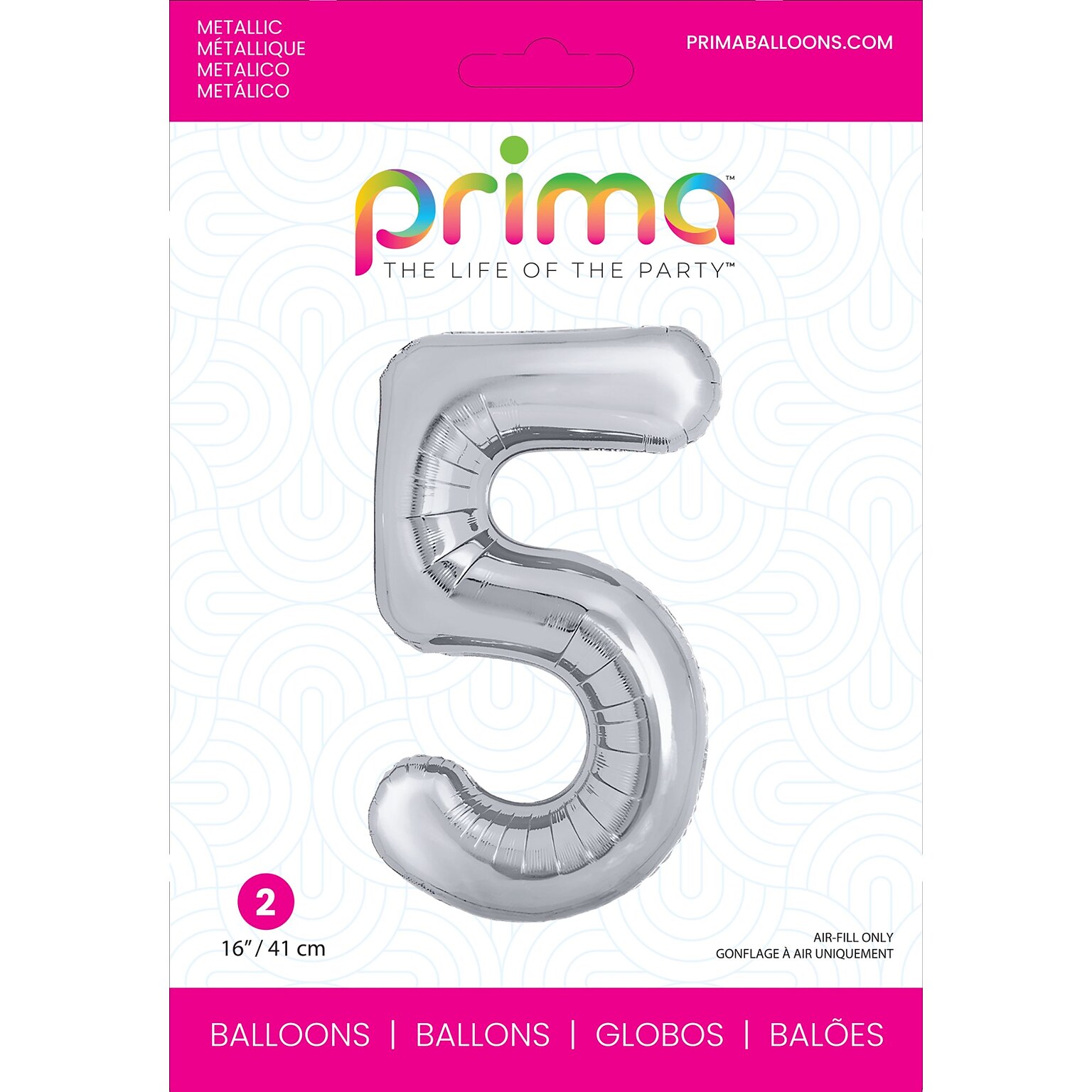 Party City (Air-Filled) 16 #5 Foil Balloon, Silver, 2/Pack (AM60050255-18)