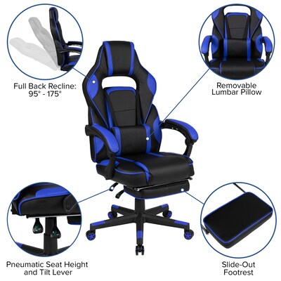Flash Furniture X40 Ergonomic LeatherSoft Swivel Gaming Massaging Chair, Black/Blue (CH00288BL)