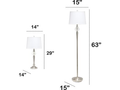 Lalia Home Classix 63"/29" Brushed Nickel Three-Piece Floor/Table Lamp Set with Tapered Shades (LHS-1000-BN)