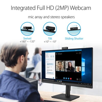 Asus BE Series Video Conferencing 27" 100Hz LED Monitor, Built-In Speakers & Webcam, Height-Adjustable, Black (BE279QFK)