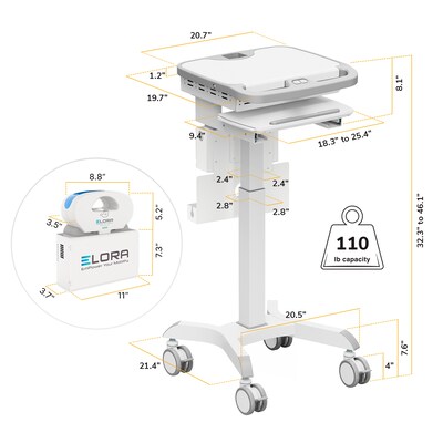 Mount-It! MedHub Powered Mobile Medical Cart Workstation with Motorized Height Adjustment & Elora Power Kit (MI-16058)