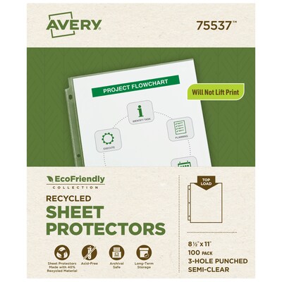 Avery EcoFriendly Lightweight Sheet Protectors, 8.5 x 11, Semi Clear, 100/Box (75537)