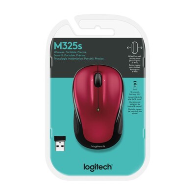 Logitech M325S Wireless Ambidextrous Optical USB Mouse, Red (910-006830)