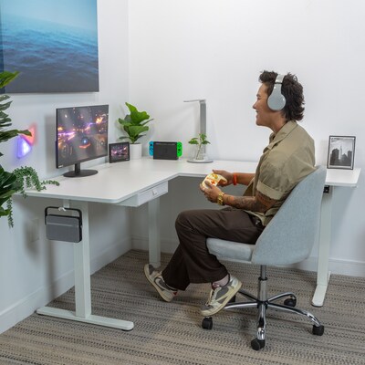 Mount-It! 63W Electric L-Shaped Corner Adjustable Standing Desk, White/White (MI-15011)