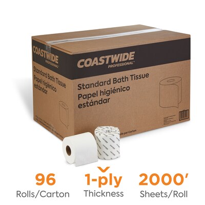 Coastwide Professional™ 1-Ply Standard Toilet Paper, White, 1000 Sheets/Roll, 96 Rolls/Carton (CW261