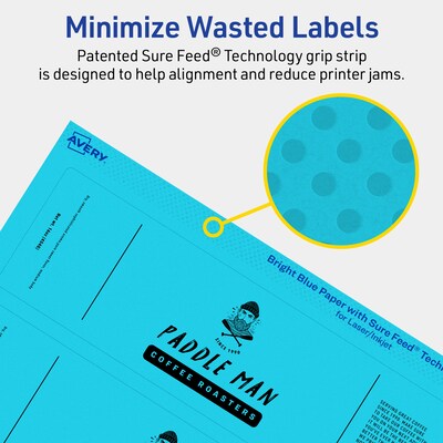Avery Printable Rectangle Multipurpose Labels, 2.25" x 7.75", Bright Blue, 40/Pack (94244)