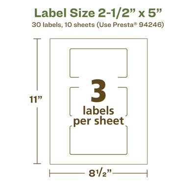 Avery EcoFriendly Laser/Inkjet Rectangle Multipurpose Labels, 2-1/2" x 5", White, 30/Pack (94246)