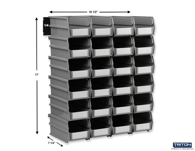 Triton Products LocBin Medium Stackable Plastic Storage Bin, 3 x 4.125x 7.375, 1.58 Qt., Gray, 24/Pack (3-220GRWS)