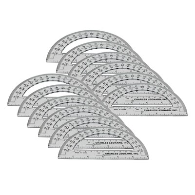 Charles Leonard 180-DegreeProtractor, 6, Clear, 12/Pack, 3 Packs (CHL77106IP-3)