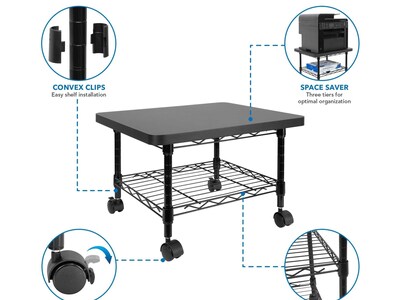 Mount-It! 2-Shelf Laminate/Steel Mobile Printer Stand with Dual Wheel Casters, Black (MI-7857)