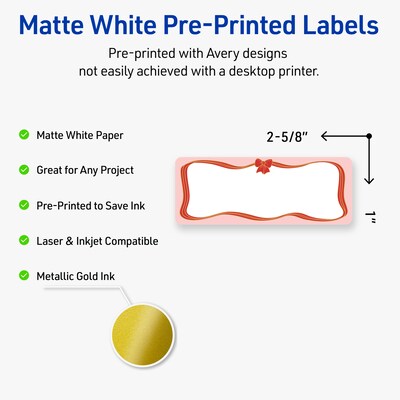 Avery Rectangle Multipurpose Labels, 1 x 2-5/8, White, 160/Pack (19479370570)