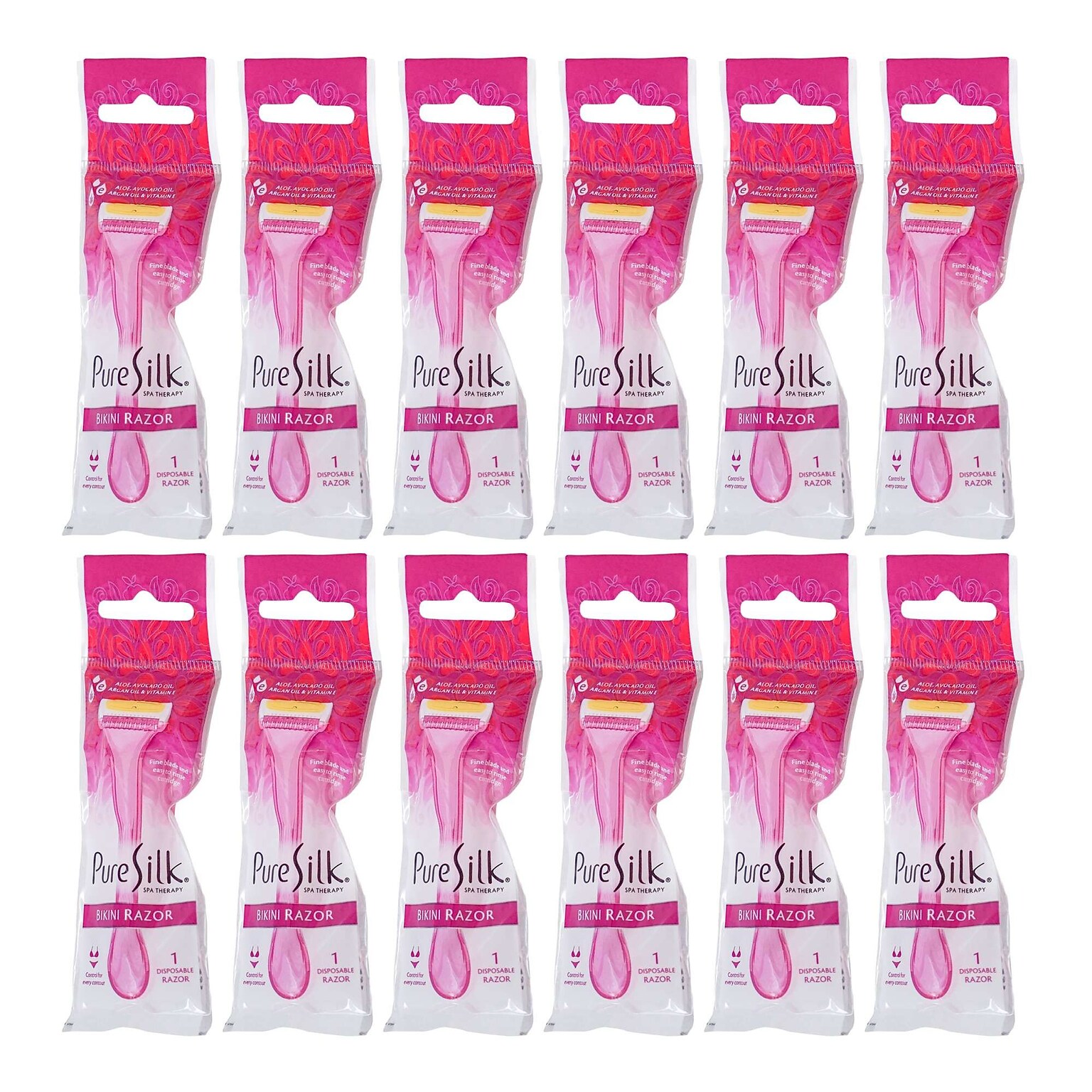 Pure Silk Spa Therapy Bikini Razor with Aloe, 12 Razors/Bag, 18 Bags/Carton
