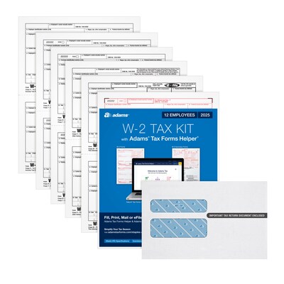 Adams 2025 W-2 Tax Forms Kit, 6-Part, 2-Up, A, 1, B, C, 2 & D, 12/Pack (STAX612-25)