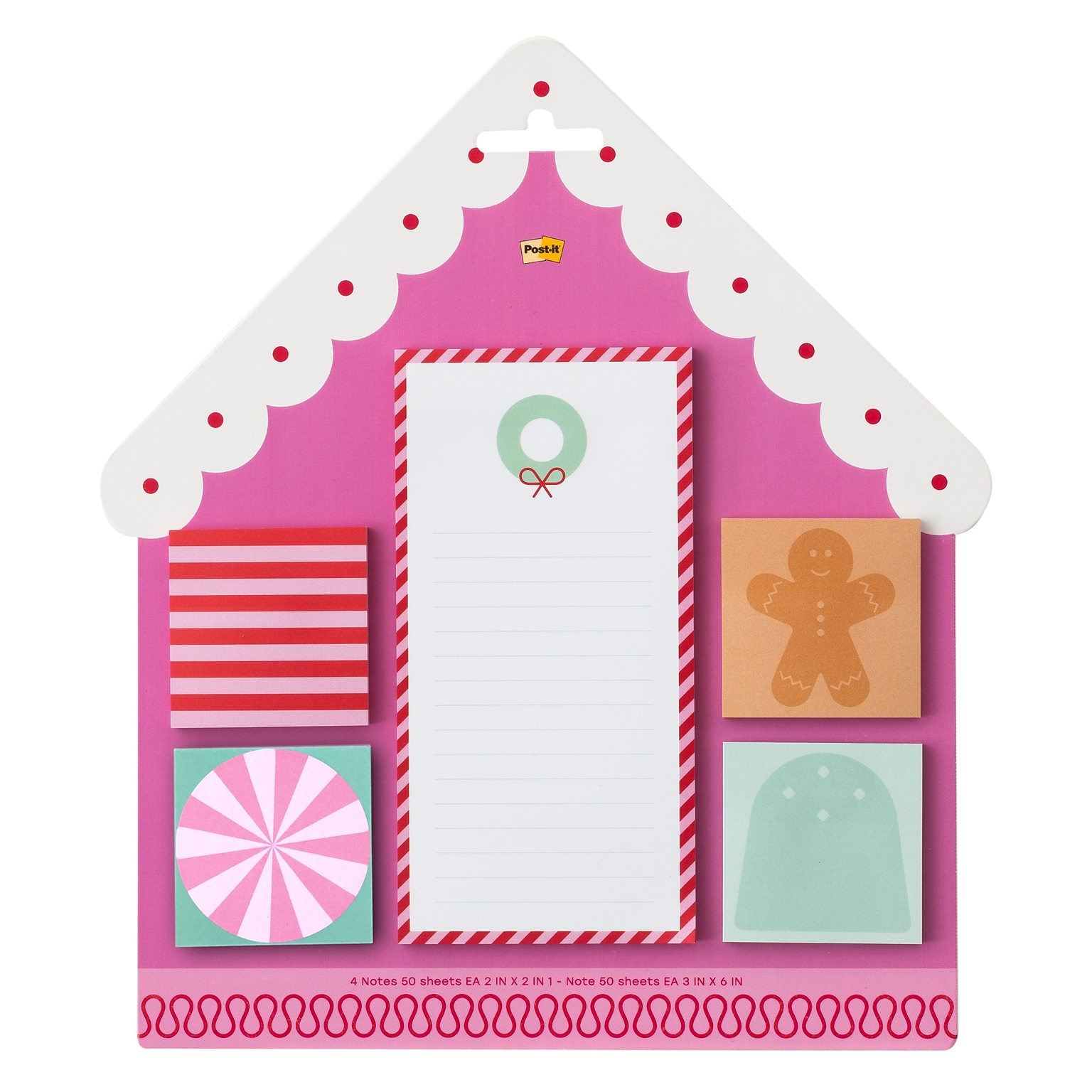 Post-it Jingle Sticky Notes, Assorted Sizes, Holiday Theme, Assorted Colors, 50 Sheets/Pad, 5 Pads/Pack (HOL25-JN-HAUS)