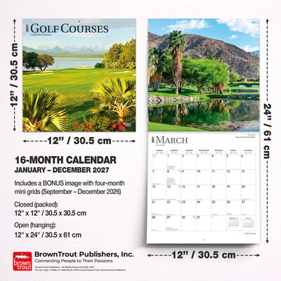2027 BrownTrout Golf Courses 12" x 12" Monthly Wall Calendar (9798330711208)