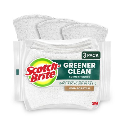 Scotch-Brite Greener Clean Non-Scratch Heavy Duty Sponge with Scrubber, Natural, 3 Sponges/Pack (97033)
