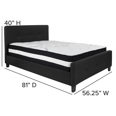 Flash Furniture Tribeca Tufted Upholstered Platform Bed in Black Fabric with Pocket Spring Mattress, Full (HGBM22)