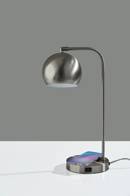 Adesso Emery SuperCharger Incandescent Desk Lamp, 19"H, with USB Port, Brushed Steel (2624-22)