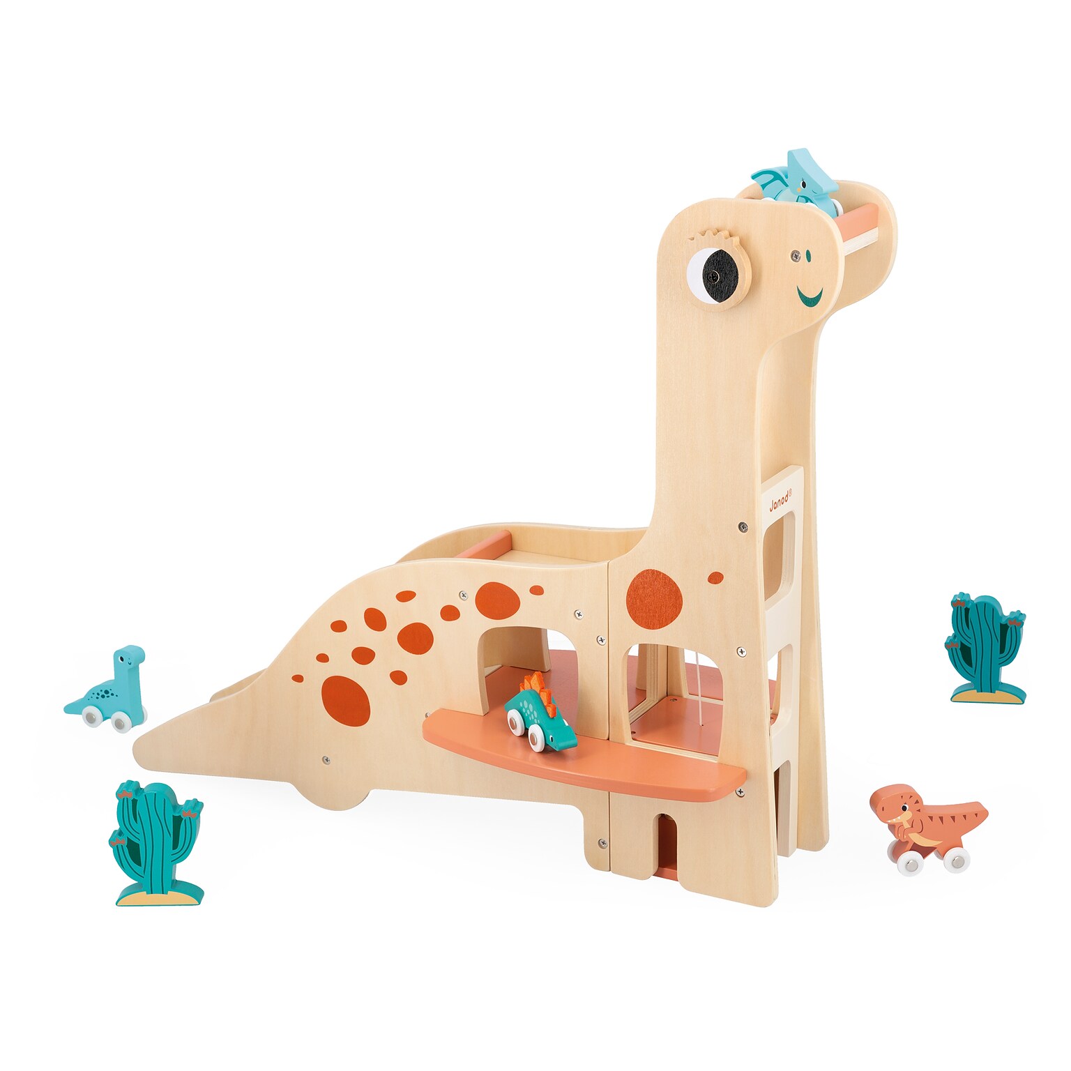 Janod Dinos Garage with Push-Along Dinosaurs, Multicolored (JND05835)
