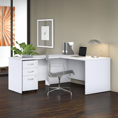 Bush Business Furniture Studio C 60W L Shaped Desk with Mobile File Cabinet and Return, White (STC0
