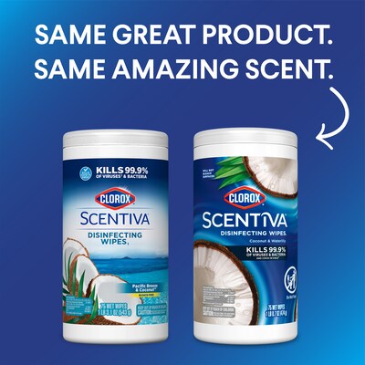 Clorox Scentiva Disinfecting Wipes, Pacific Breeze & Coconut Scent, 75 Wipes/Container, 6/Carton (60037CT)