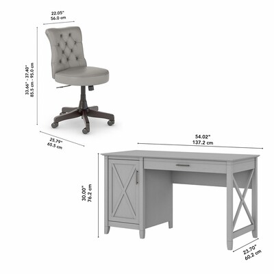 Bush Furniture Key West 54" Computer Desk with Storage and Mid-Back Tufted Office Chair, Cape Cod Gray (KWS020CG)