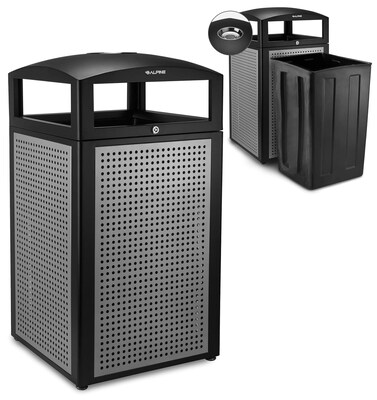 Alpine Industries Steel Outdoor Commercial Trash Can with Ashtray Dome Lid, 40 Gallon, Silver, 2/Pac