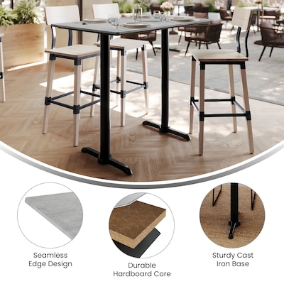 Flash Furniture Acadia Wooden Dining Table with T-Bases, 30"D x 48"W, Gray Faux Concrete/Black Base (ST3048CGT0522B)